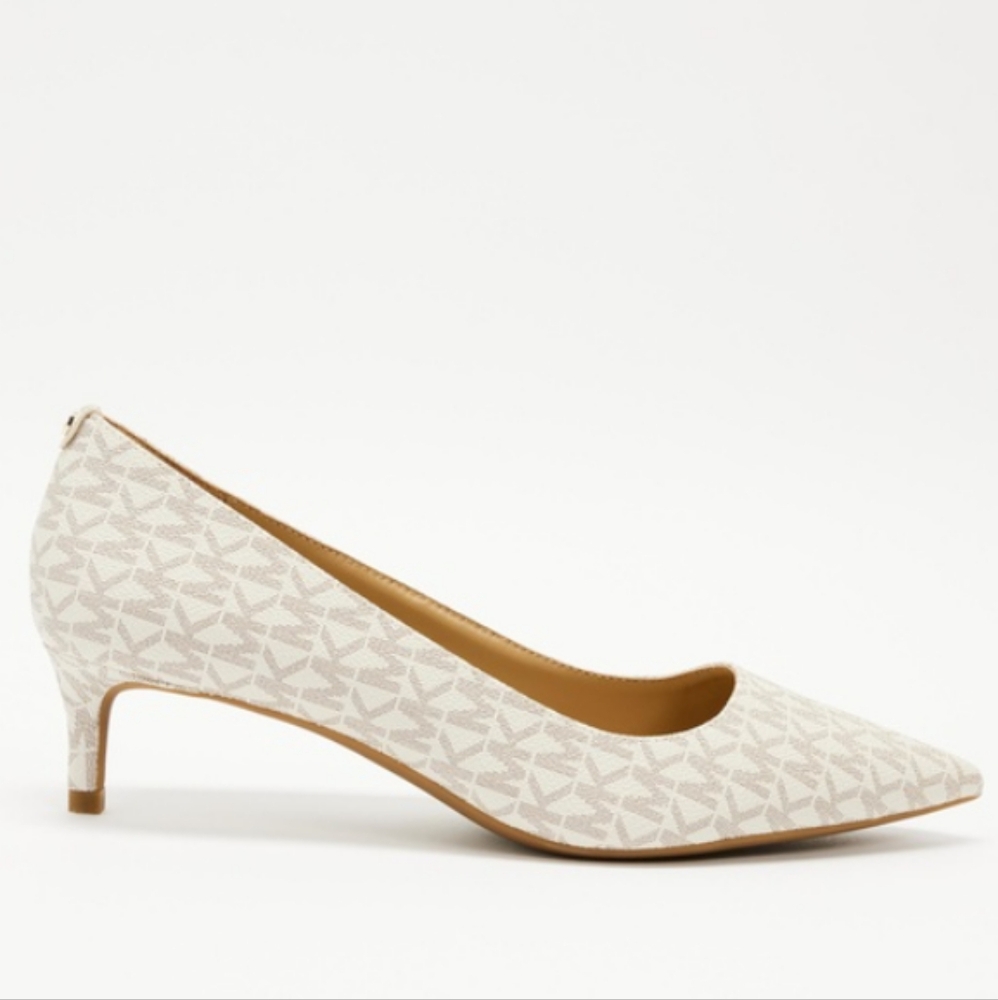 Michael Kors 🔥 NWT 🔥Alina Flex Kitten Pumps. Ivory Patterned Heels. Sz 9 - Picture 16 of 17